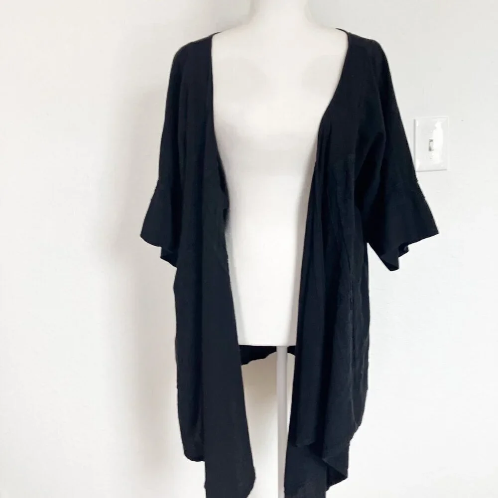 Dunes Relaxed Fashion 100% Cotton Black Open Cardigan Swimsuit Cover Up Large - Picture 2 of 12